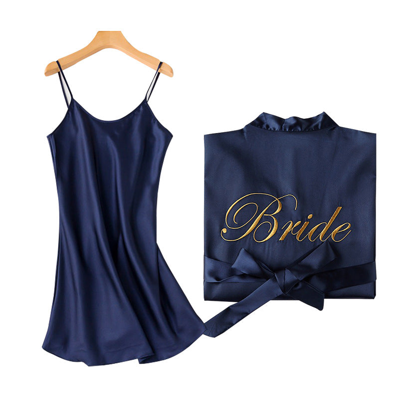 Bridal Bridesmaid Embroidered Suspended Sleepgown Elegant Wedding Bride Robe Lightweight Short Silk Sleepwear Women Indoor Bathrobes