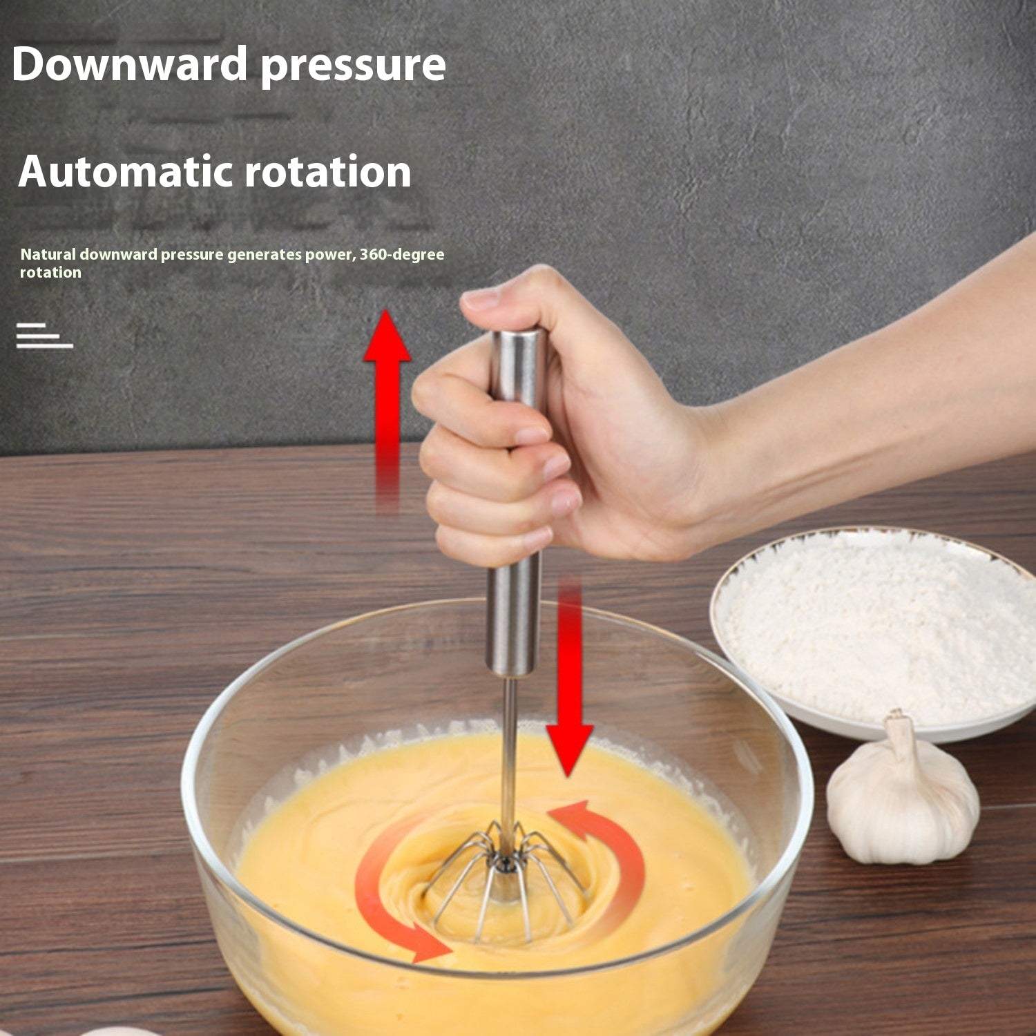 Unique Design Semi-automatic Egg Beater 304 Stainless Steel Egg Whisk Manual Hand Mixer Self Turning Egg Stirrer Kitchen Accessories Egg Tools