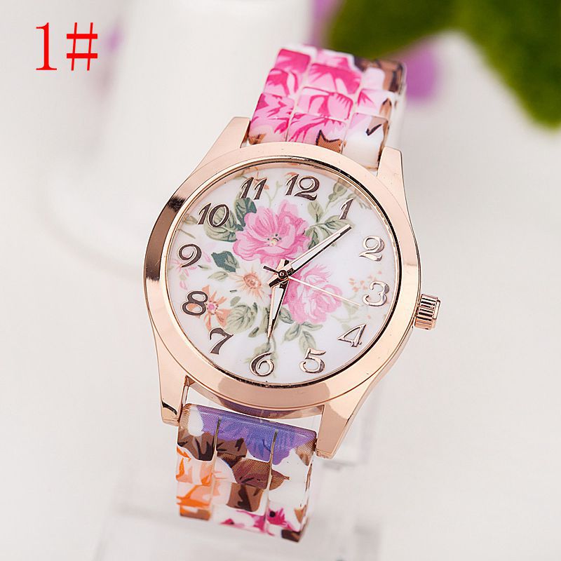 Ladies Silicone Quartz Watch With Floral Pattern Watch Women Quartz Watches For Womens Sports Clock Ladies Quartz Watch For Girls and Women