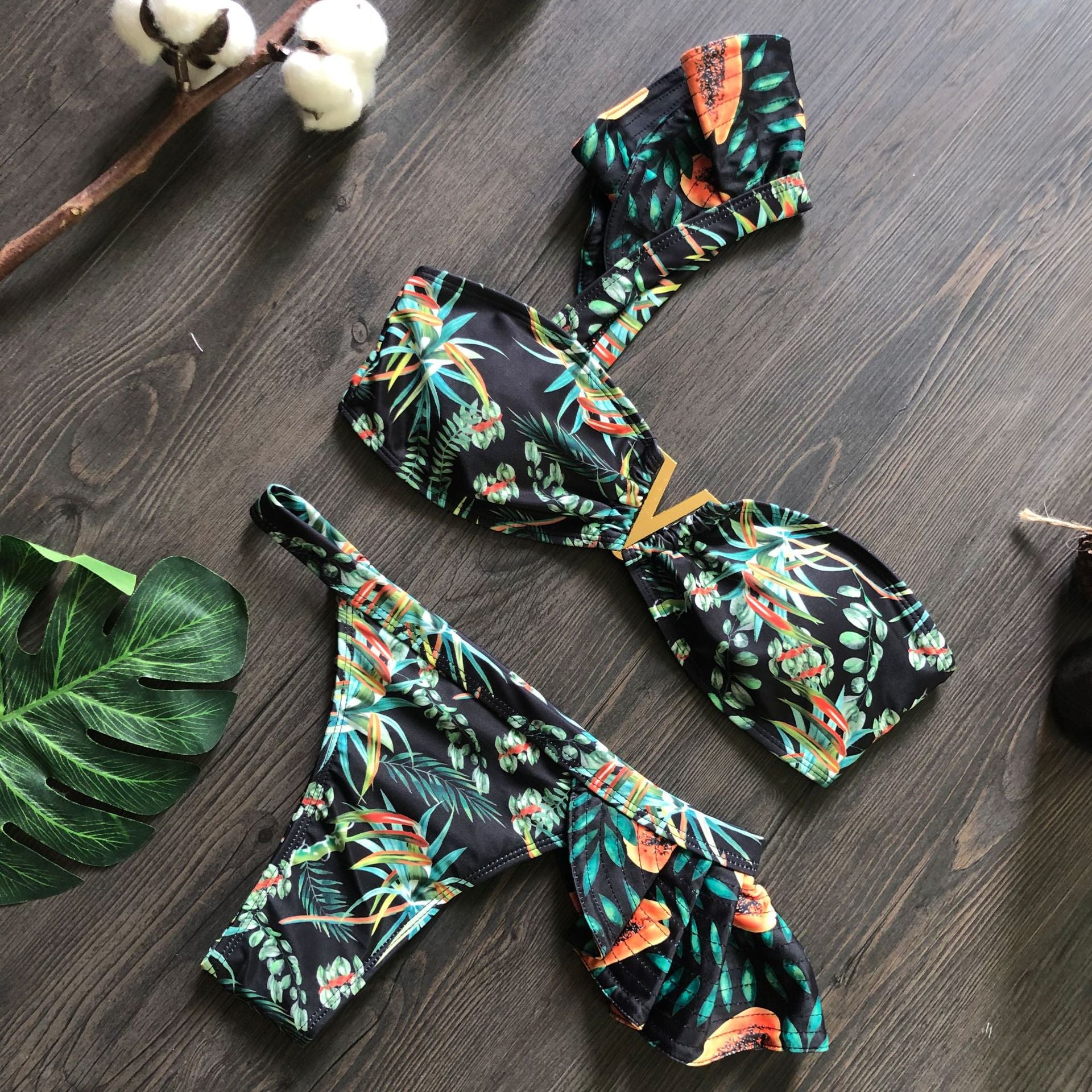 New Modern Two-Pieces Women  Push-Up Padded Bra Ruffles Bandage Bikini Set Swimsuit  Women's Bathing Suits Ruffles Flounce Bikini Sets Low Rise Two Piece Swimsuit Swimwear Bathing Suit Beachwear
