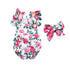 Baby Girls Summer Romper and Headband Jumpsuit Floral Sun suit Outfits 2 pieces With Bow In Modern Floral Design