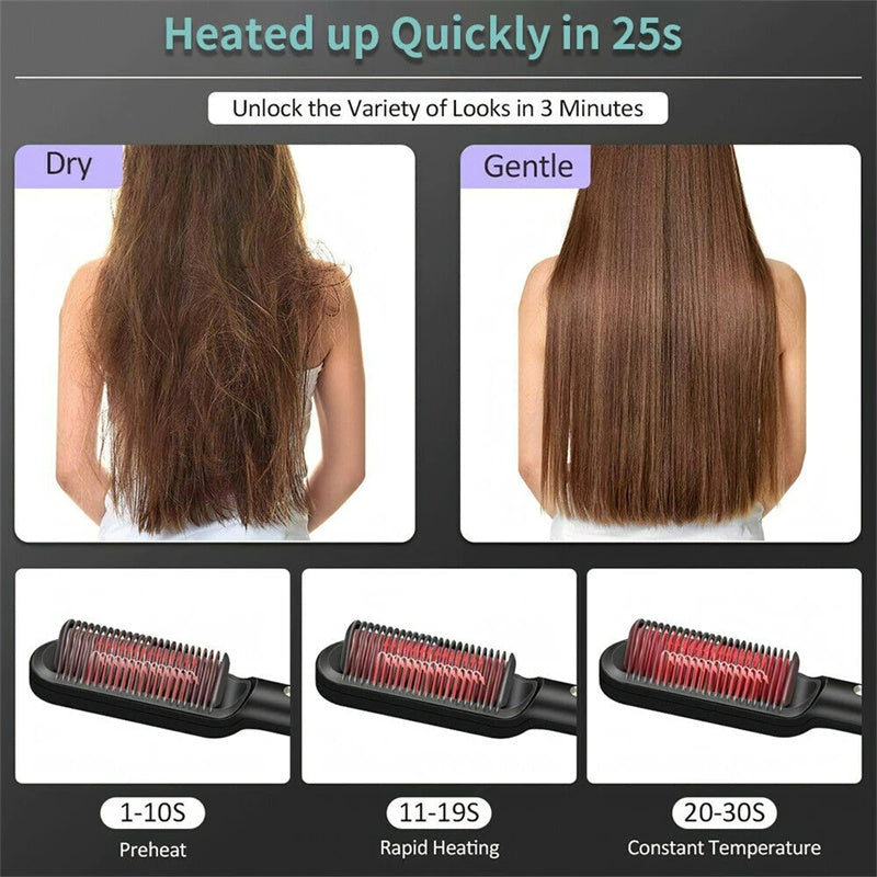3 IN 1 Multifunctional Hair Straightener Comb Hair Black Red Straightening Brush Portable Comb Fast Heating Men Beard Straightener For Traveling Perfect Gift For Adults