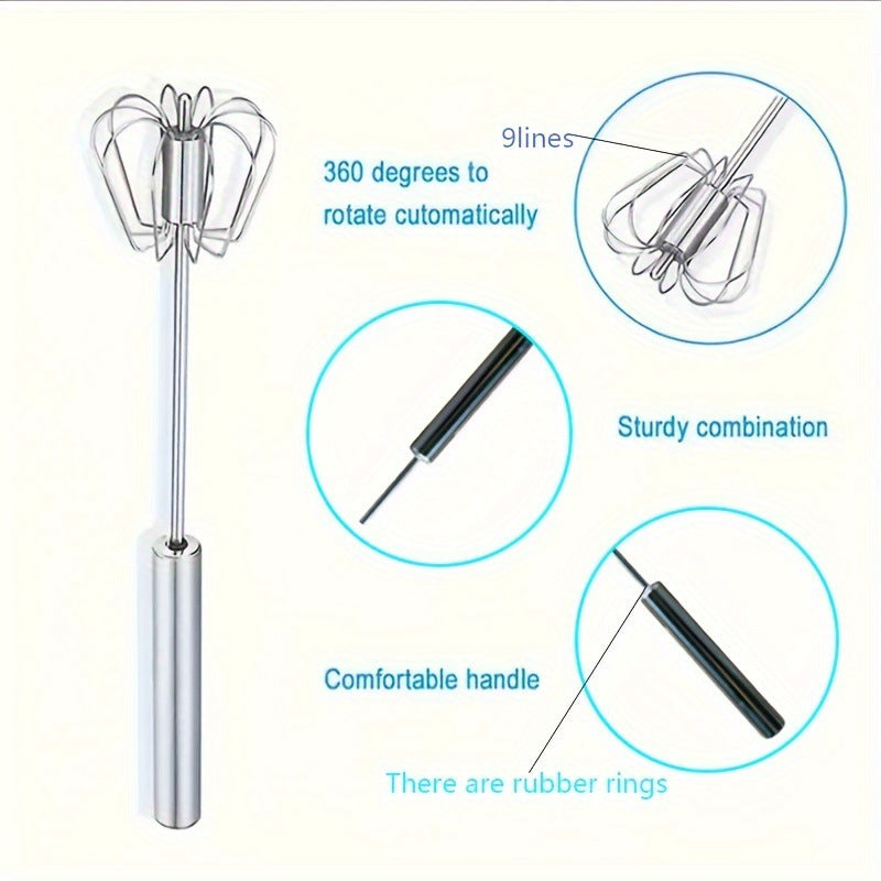 Unique Design Semi-automatic Egg Beater 304 Stainless Steel Egg Whisk Manual Hand Mixer Self Turning Egg Stirrer Kitchen Accessories Egg Tools