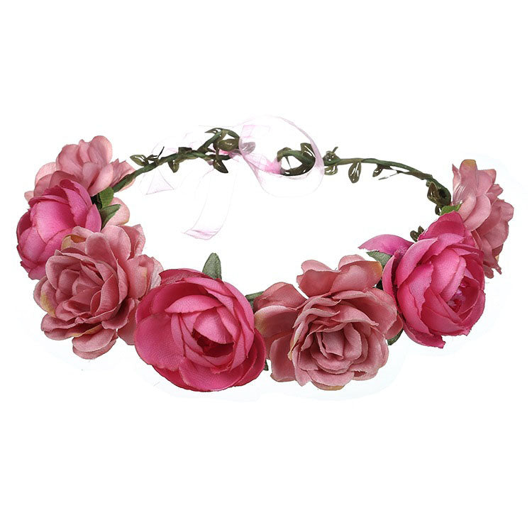 Spring Pearl Crowns Beach Hawaii Floral Garland Romantic Faux Rose Wedding Wreaths Flower Headband Girl Bride Rose Flower Crown Wedding Festival Headband