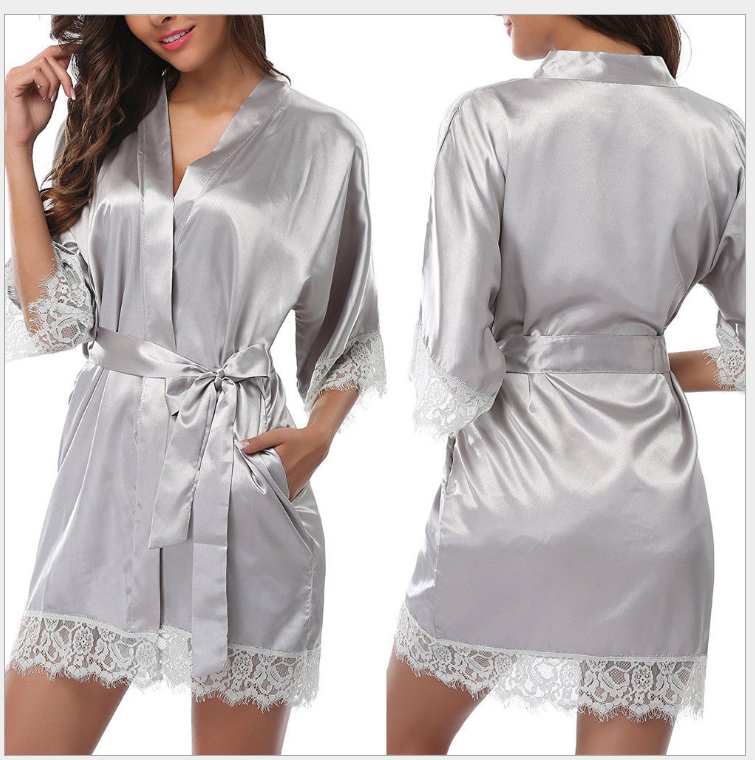 Fashion Short Women Sleepwear Unique Design White Lightweight Bathrobes For Women Luxury Summer Silk Bathrobes With Belt