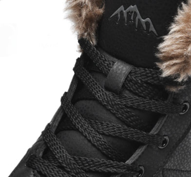 Brown Soft Winter Warm Leather Mens Boots Fur Snow Boots Outdoor Winter Casual Shoes Rubber Ankle Boots Non Slip Fur Lined Boots Leather Comfortable Mens Mountain Shoes