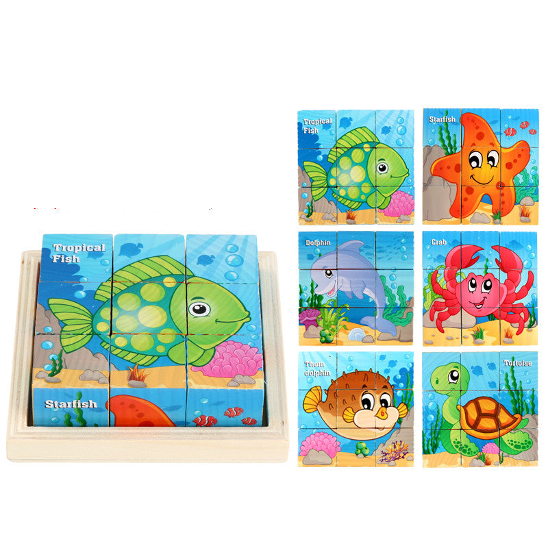 Nine Blocks Six-sided 3D Wooden Cube Puzzle Toys Wood Hexahedron 3D Building Block Puzzle For Children Aged 3 4 5 6  For Children Kids Educational Toys Funny Games