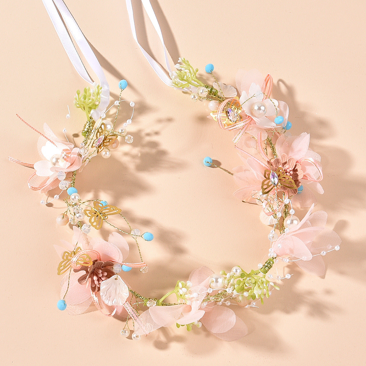 New High Quality Spring Pearl Crowns Beach Hawaii Floral Garland Romantic Faux Rose Wedding Wreaths Flower Headband Girl Bride Rose Flower Crown Wedding Festival Headband