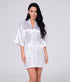 Luxury White Silk Women Bathrobe Soft Short Ladies Sleepwear Indoor Bathrobe Party Sleepwear With Waist Belt