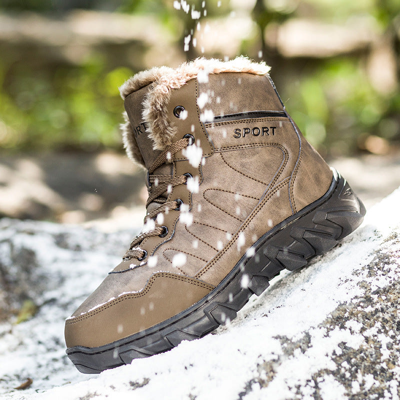 Mens Ankle Snow Boots Winter Fur Warm Leather Outdoor Walking Mountain Climbing Waterproof Snow Boots Outdoor Warm Non Slip Fur Lined Ankle Boots Leather Winter Shoes