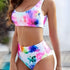 Bikini Tie Dye 2 Piece Swimsuit Set – Vibrant High Waist Comfortable Bikini with Round Neck Crop Top High Cut Leg and Comfortable Fit – Stylish Women's Swimwear for Summer Beach Vacations Pool Parties and Water Sports
