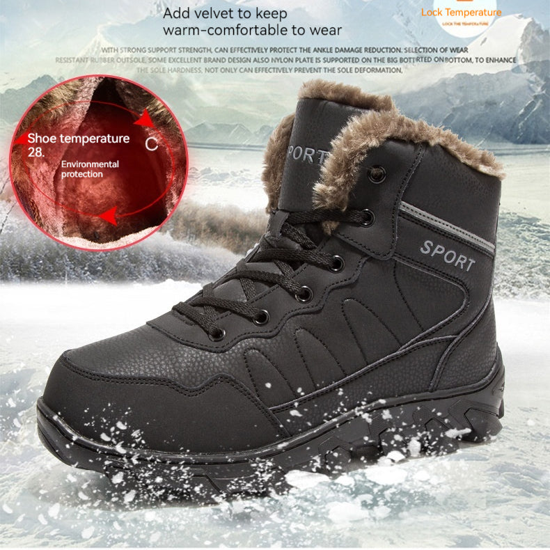 Mens Ankle Snow Boots Winter Fur Warm Leather Outdoor Walking Mountain Climbing Waterproof Snow Boots Outdoor Warm Non Slip Fur Lined Ankle Boots Leather Winter Shoes