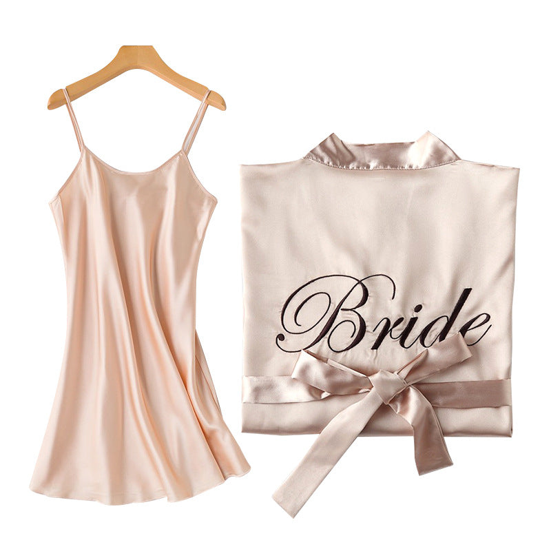 Bridal Bridesmaid Embroidered Suspended Sleepgown Elegant Wedding Bride Robe Lightweight Short Silk Sleepwear Women Indoor Bathrobes