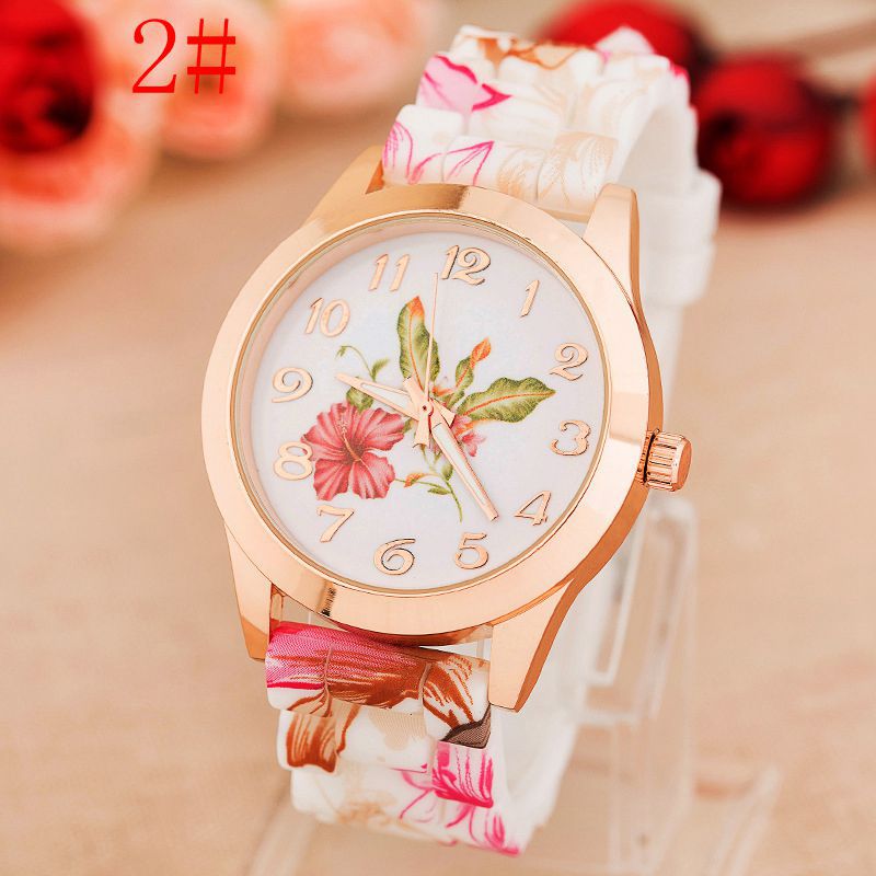 Ladies Silicone Quartz Watch With Floral Pattern Watch Women Quartz Watches For Womens Sports Clock Ladies Quartz Watch For Girls and Women
