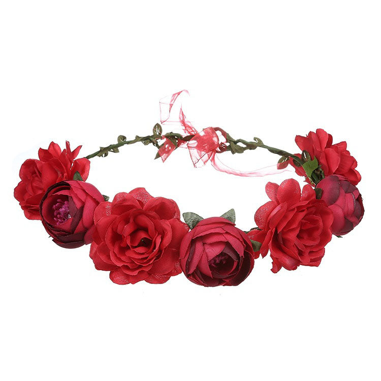 Spring Pearl Crowns Beach Hawaii Floral Garland Romantic Faux Rose Wedding Wreaths Flower Headband Girl Bride Rose Flower Crown Wedding Festival Headband