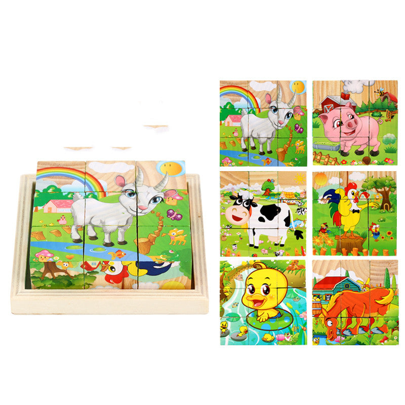 Nine Blocks Six-sided 3D Wooden Cube Puzzle Toys Wood Hexahedron 3D Building Block Puzzle For Children Aged 3 4 5 6  For Children Kids Educational Toys Funny Games