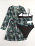 Bikini 3 Piece Tropical Print Swimsuit Set – High Stretch Comfortable Women's Bikini with Crew Neck Mesh Cover-Up – Chic Vacation Beachwear for Summer Casual Style & Poolside Glamour