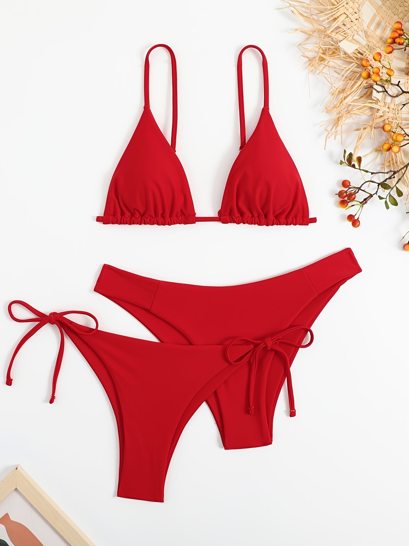 Essential Edge 3-Piece Bikini Set for Women – Solid Color High-Cut Triangle Top Two-Style Bottoms with Side Lace-Up Design & Quick-Drying Comfort – Versatile Women's Swimwear for Summer Pool Beach & Travel