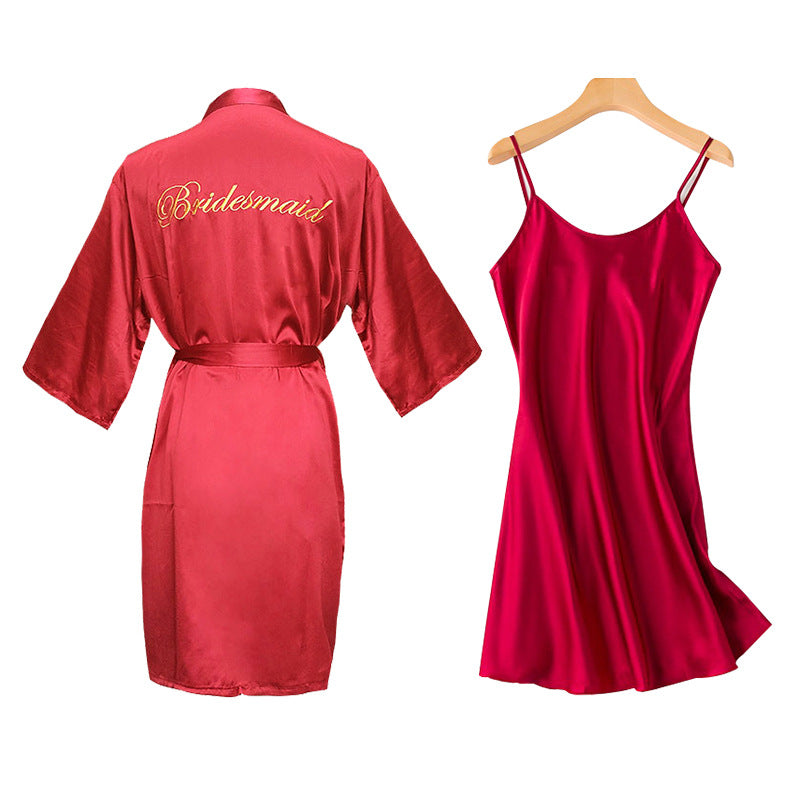 Bridal Bridesmaid Embroidered Suspended Sleepgown Elegant Wedding Bride Robe Lightweight Short Silk Sleepwear Women Indoor Bathrobes