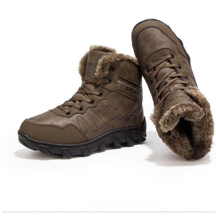 Mens Ankle Snow Boots Winter Fur Warm Leather Outdoor Walking Mountain Climbing Waterproof Snow Boots Outdoor Warm Non Slip Fur Lined Ankle Boots Leather Winter Shoes