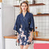 Lightweight Black Floral Birds Printed Women Bathrobe Elegant Design Floral Breathable Robe