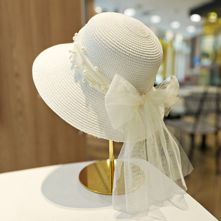 Modern Summer Sun Hat Charming White Bow Design Hat Sun Visor Women's Sun Hat Beach Hat Straw Sun Hat UV Protect Hats For Beach Women's Summer Outdoor Lightweight Hats Vintage Summer Hat