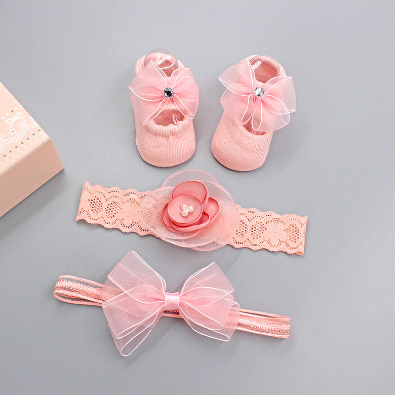 Flower Baby Girl Headband Socks Set Shoes With  Crown Bows Newborn Headbands For Girls Turban Baby Hair Accessories