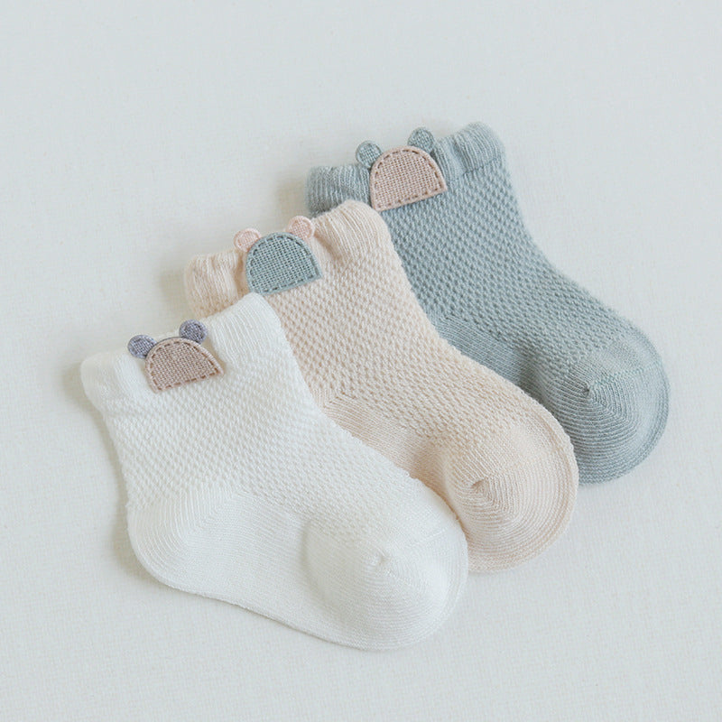 3 Pairs  Cartoon Candy Color Cotton Fashion Elastic Band Socks For Newborn Boys And Girls