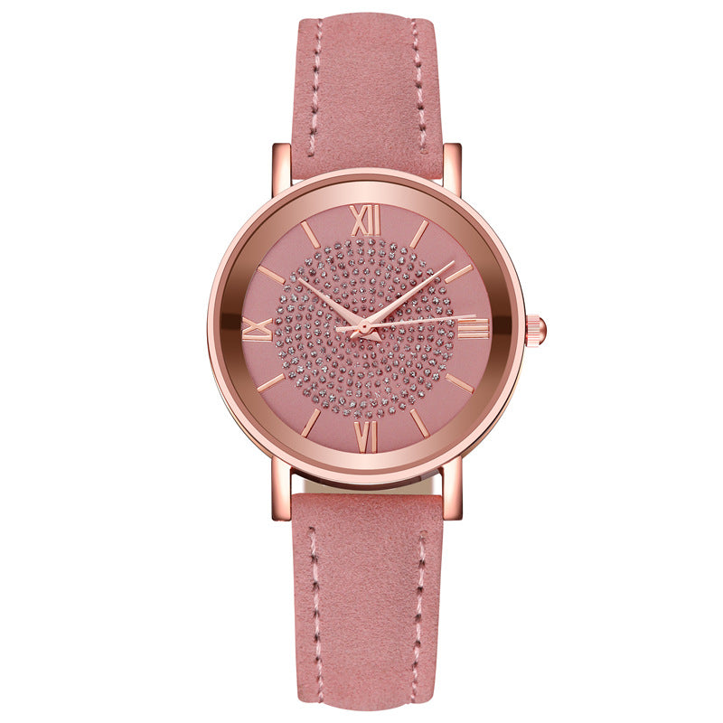 Womens Watches Bracelet Set Starry Sky Ladies Watch Casual Leather Student Quartz Wristwatch Luxury Fashion Minimalist Leather Strap Dress Analogue Quartz Round Elegant Watch