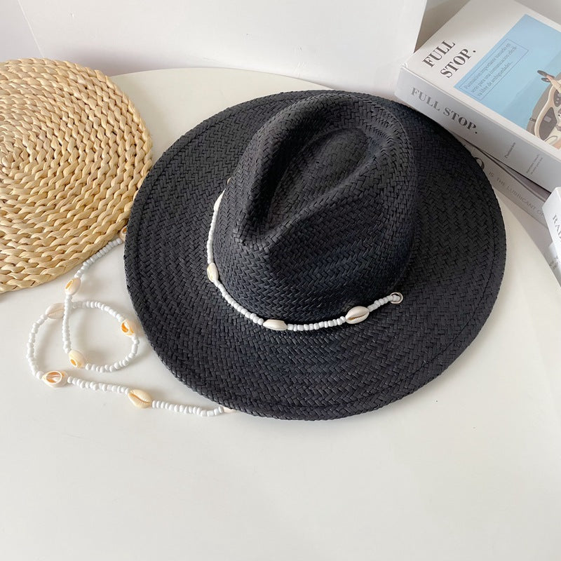 Vintage Seashells Beaded Beach Hats With Chain For Women Elegant Outdoor Ladies Hat Beach Hats Women Seashells Sun Hat Fashion Straw Fedoras Sun Hats Summer Portable Charming Hat