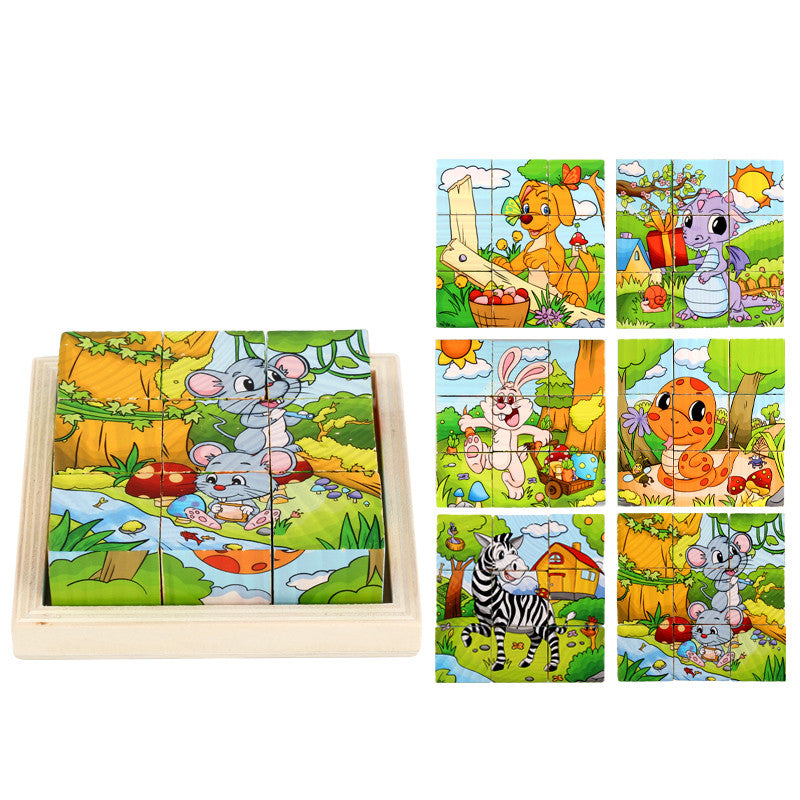 Nine Blocks Six-sided 3D Wooden Cube Puzzle Toys Wood Hexahedron 3D Building Block Puzzle For Children Aged 3 4 5 6  For Children Kids Educational Toys Funny Games