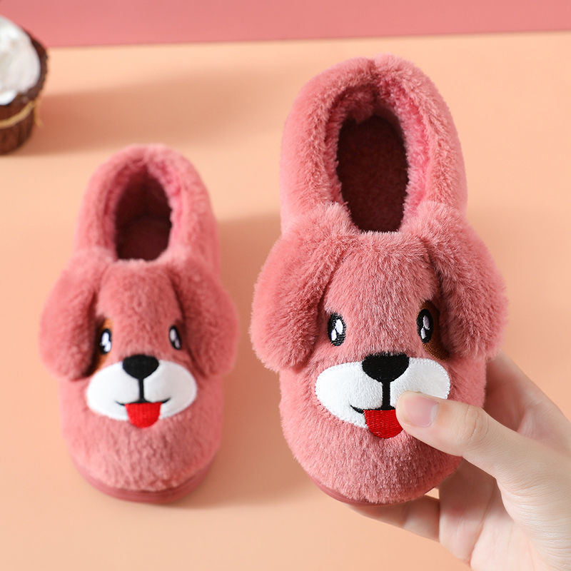 Winter Cute Cartoon Kids Soft Cotton Shoes Baby Shoe Small Dog Winter Cartoon Thick Warm Boy And Girl Slippers Slippers For Children