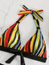 New Bikini Striped Bow Halter High Waist 2 Piece Swimsuit for Women – Colorful Backless Bikini Set with Knot Detail for Summer – Stretchy Retro-Inspired Summer Bathing Suit for Beach Vacation Pool Party Resort Look