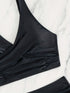 Bikini Solid Black Twist Front High Waist 2 Piece Swimsuit for Women – Stretchy V Neck Bikini Set with Ruched Tummy Control and Cross Strape Detail – Quick Drying Polyamide Swimwear for Beachwear Poolside and Summer Travel