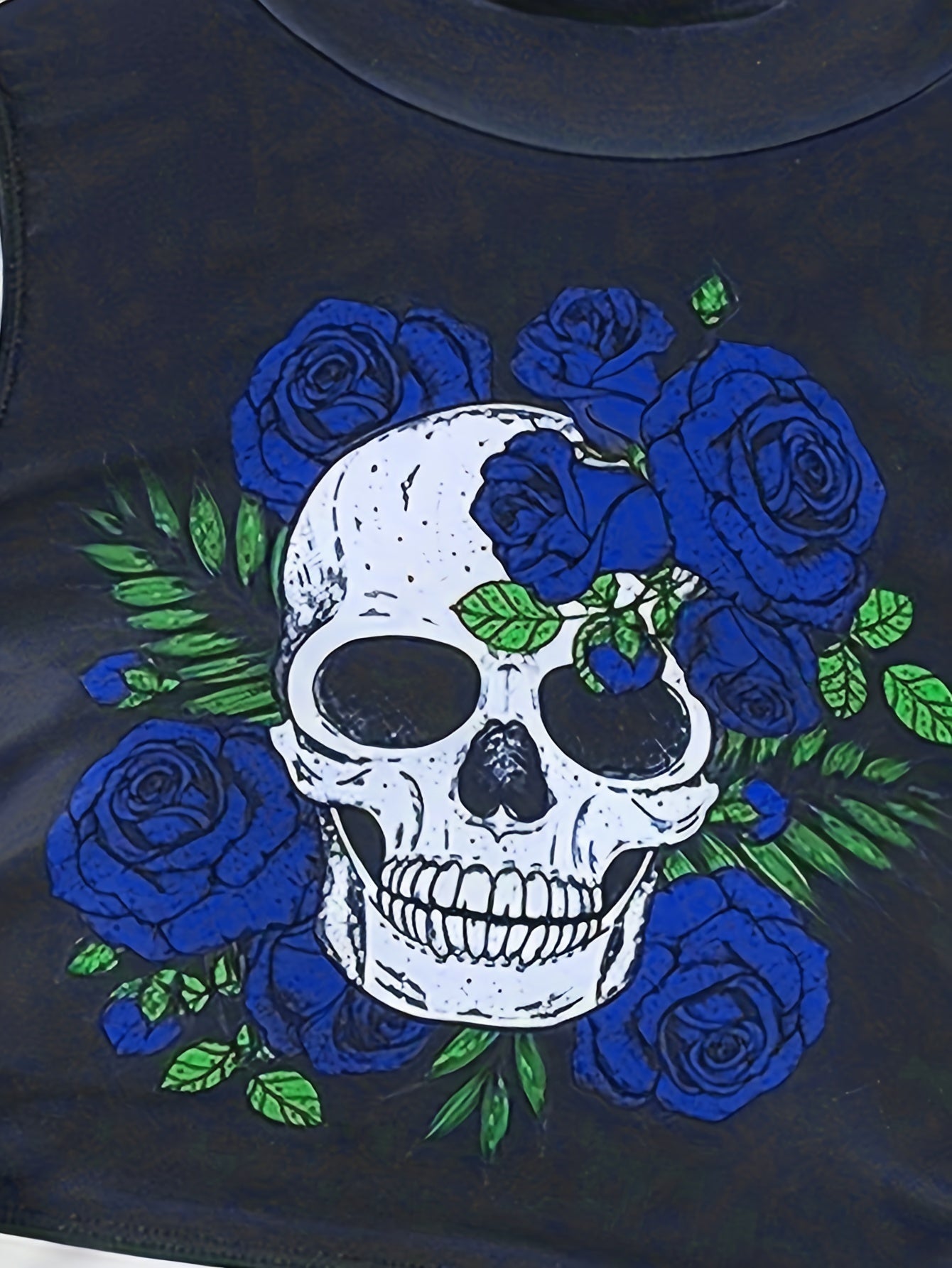 Bikini Skull Print Hollow-Out 2 Piece Swimsuit for Women – Sexy Lace-Up Floral Tie Bathing Suit with Crew Neck – High Stretch Halloween Inspired Bikini Set for Beach Party, Festival, and Summer Vacation