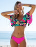 Bloom Day Ruffle Bikini Set – Chic Elegant Plant Print V-Neck Swimsuit with Tie-Back and High-Stretch Ruffle Trim – Women's 2-Piece Swimwear for Poolside Style & King’s Day Celebrations