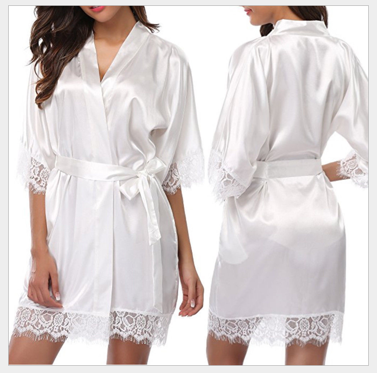 Fashion Short Women Sleepwear Unique Design White Lightweight Bathrobes For Women Luxury Summer Silk Bathrobes With Belt