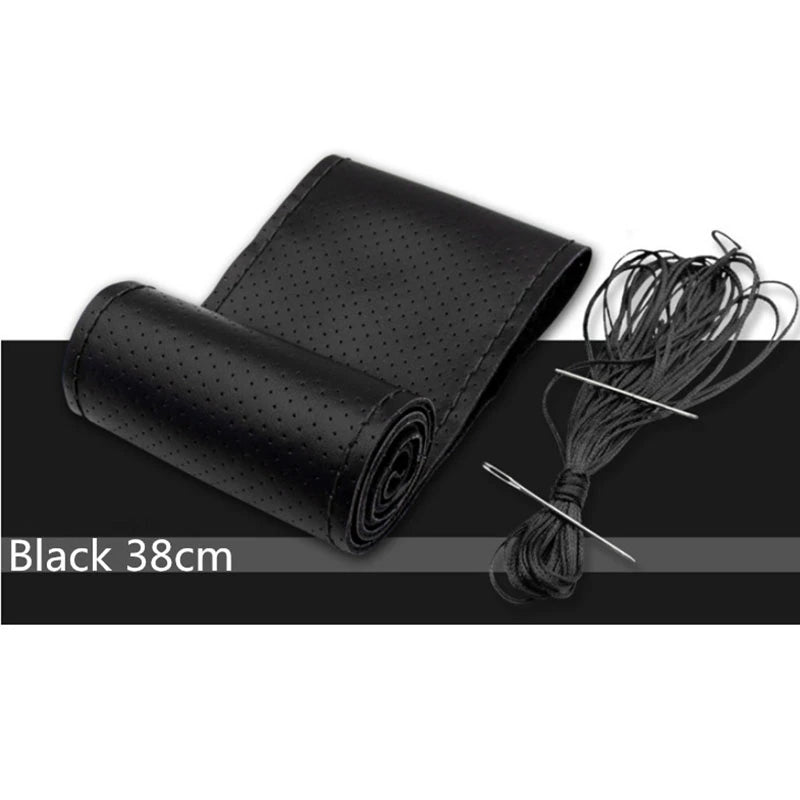 Genuine Leather Car Steering Wheel Cover Soft Anti slip Steering-Wheel Braid Cowhide Braid With Needles Thread Leather Steering Wheel Cover Heavy Duty Pure Cowhide Steering Wheel Cover, Genuine Leather Steering Wheel Cover (Copy)