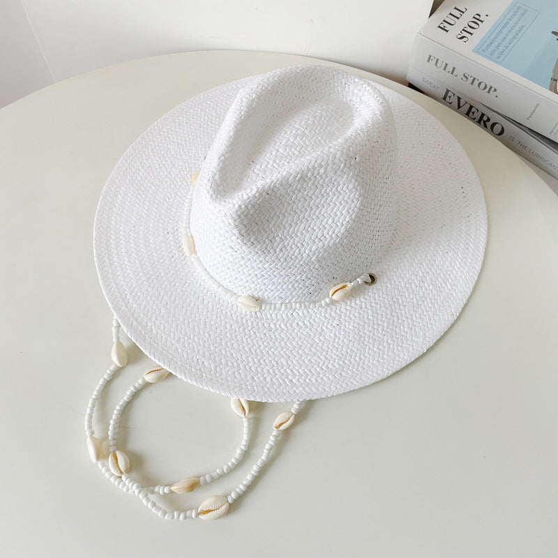 Vintage Seashells Beaded Beach Hats With Chain For Women Elegant Outdoor Ladies Hat Beach Hats Women Seashells Sun Hat Fashion Straw Fedoras Sun Hats Summer Portable Charming Hat