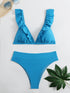 V-neck Ruffled High-waist Bikini Sets Swimsuit Womens Ruffle Flounce Triangle Bathing Suits Cute Two Piece Swimsuits Women Solid Brown Two Pieces Swimwear New Beach Bathing Suits