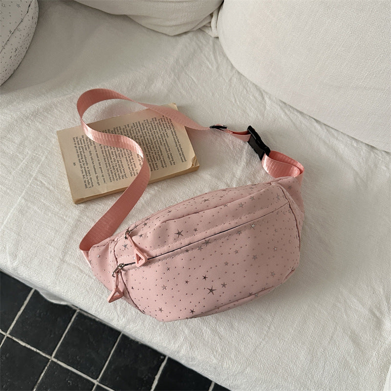 Black Starry Night Printed Fashion Fanny Pack New Studded Star Girls Shoulder Crossbody Bag Bum Bag For Daily Use Travel Stylish Belt Bag Waist Bag For Sports And Casual Use Festival Belt Waist Bag For Traveling