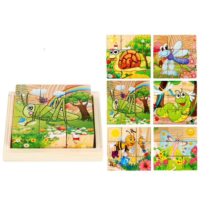 Nine Blocks Six-sided 3D Wooden Cube Puzzle Toys Wood Hexahedron 3D Building Block Puzzle For Children Aged 3 4 5 6  For Children Kids Educational Toys Funny Games