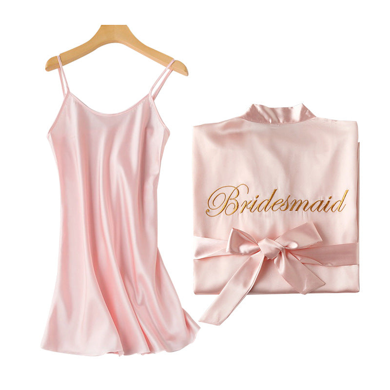 Bridal Bridesmaid Embroidered Suspended Sleepgown Elegant Wedding Bride Robe Lightweight Short Silk Sleepwear Women Indoor Bathrobes