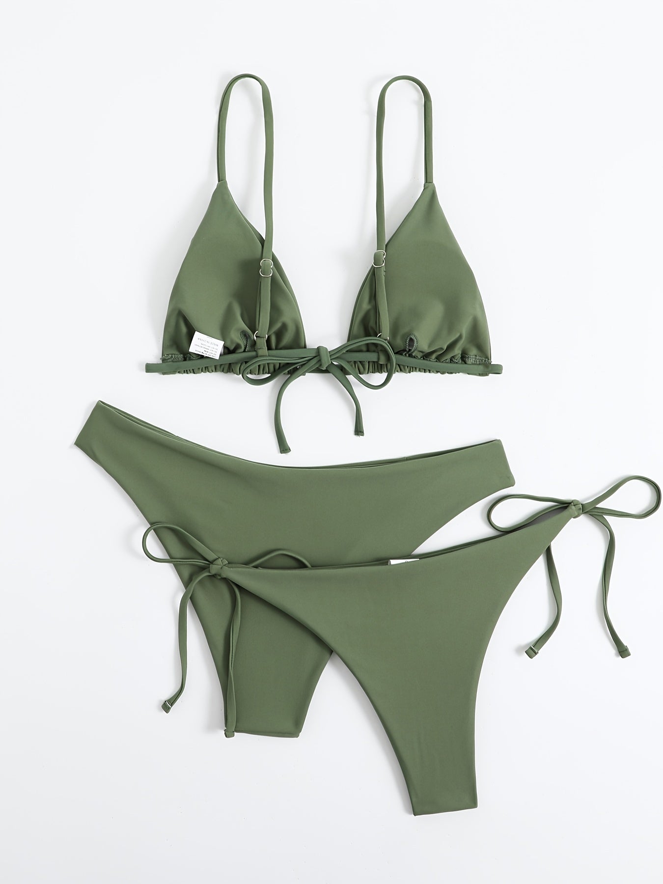 Essential Edge 3-Piece Bikini Set for Women – Solid Color High-Cut Triangle Top Two-Style Bottoms with Side Lace-Up Design & Quick-Drying Comfort – Versatile Women's Swimwear for Summer Pool Beach & Travel