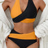 Bikini Black and White Contrast Color Criss Cross Neck 2 Piece Swimsuit for Women – Stylish Medium Stretch Two-Tone Bikini Set with Unique Neckline and Flattering Fit – Modern Swimwear for Beach Days, Pool Lounging, and Summer Escapes