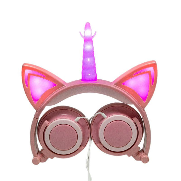 Luxury New Popular Esonstyle Kids Headphones Over Ear with LED Glowing Cat Ears,Safe Wired Kids Headsets 85dB Volume Limited, Food Grade Silicone, 3.5mm Aux Jack, Cat-Inspired Purple Headphones for Girls and Kids