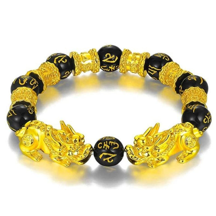 Luxury Black Obsidian Stone Beads Bracelet Gold Color Buddha Good Luck Wealth Bracelets for Women and Men