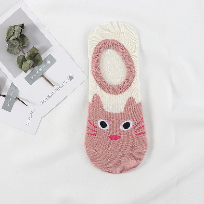 5 Pairs Cute Animal Spring Women Cotton Boat Socks Set Korean Style Funny Cat Dog Panda Low Cut Ankle Short Socks