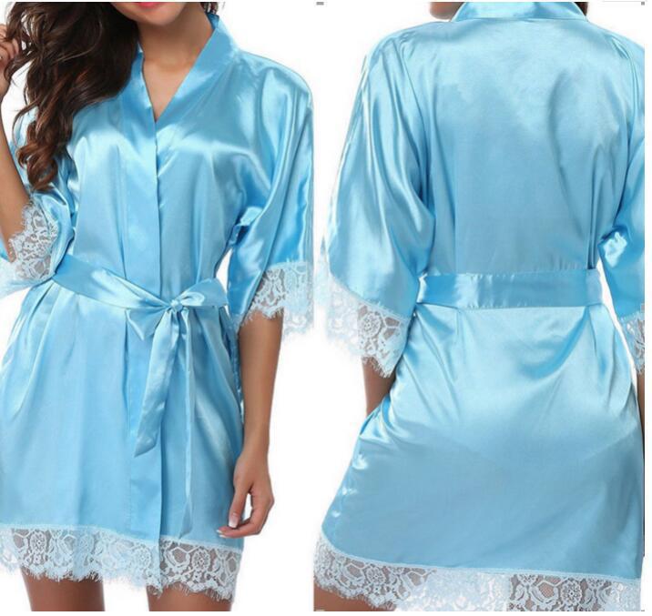 Fashion Short Women Sleepwear Unique Design White Lightweight Bathrobes For Women Luxury Summer Silk Bathrobes With Belt