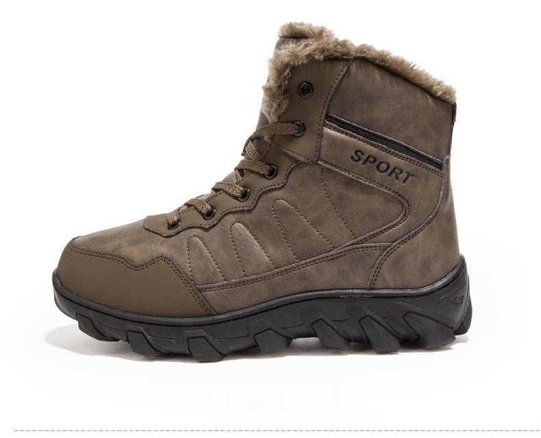 Mens Ankle Snow Boots Winter Fur Warm Leather Outdoor Walking Mountain Climbing Waterproof Snow Boots Outdoor Warm Non Slip Fur Lined Ankle Boots Leather Winter Shoes